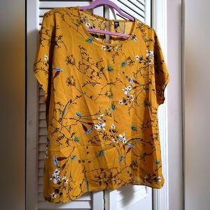 Mustard Yellow Floral Design Short Sleeve